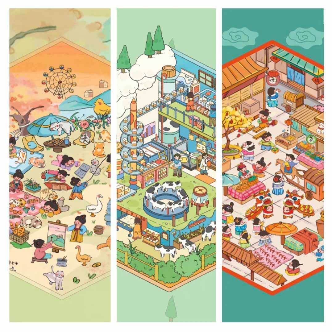 Treasure Chest Christmas & New Year Scene Sticker 6 Cute Miniature Scenes