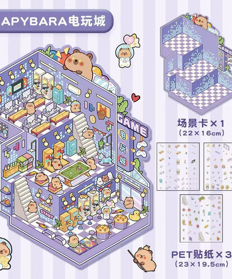 Playing Game DIY 3D Scene Stickers - 4 Cute Miniature Scenes