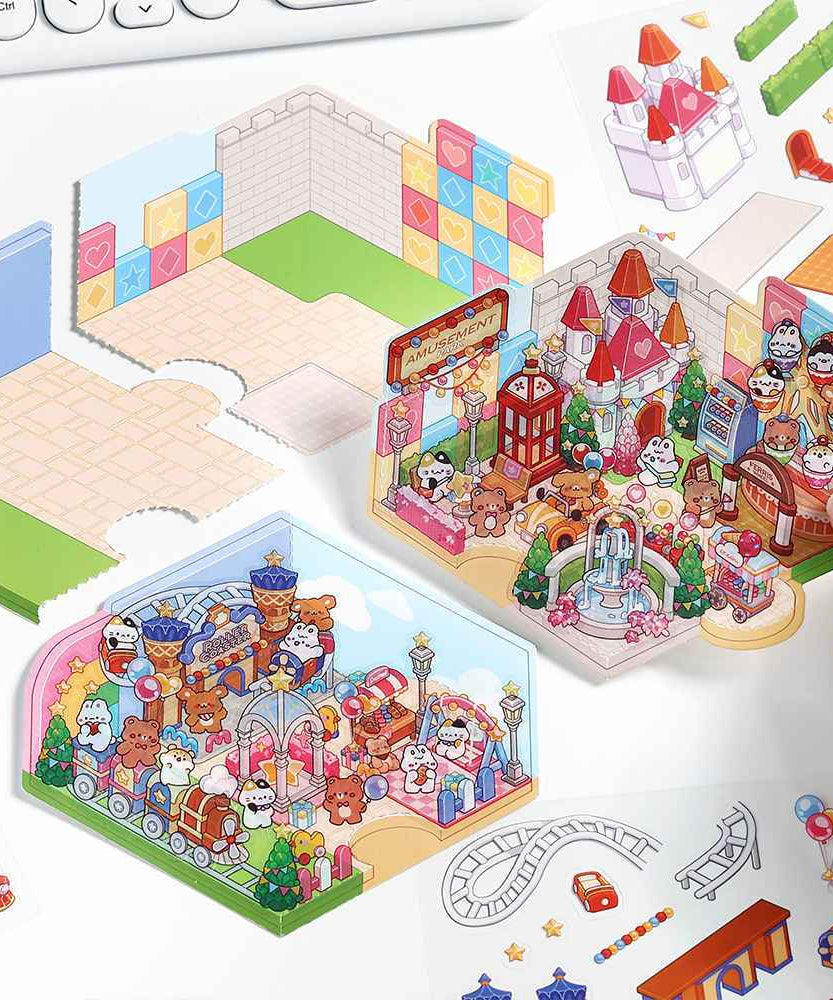 Happy Park DIY 3D Scene Stickers - 4 Cute Miniature Scenes