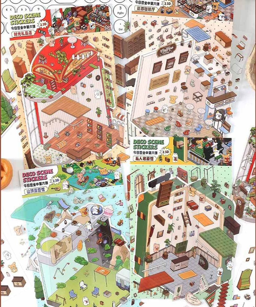 Fantasy Gift Shop DIY 3D Scene Stickers 4 Cute Miniature Scenes