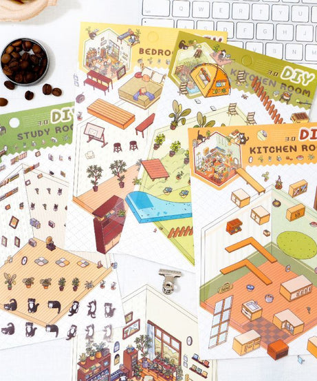 Soft and Warm Breezes DIY 3D Scene Stickers 4 Cute Miniature Scenes