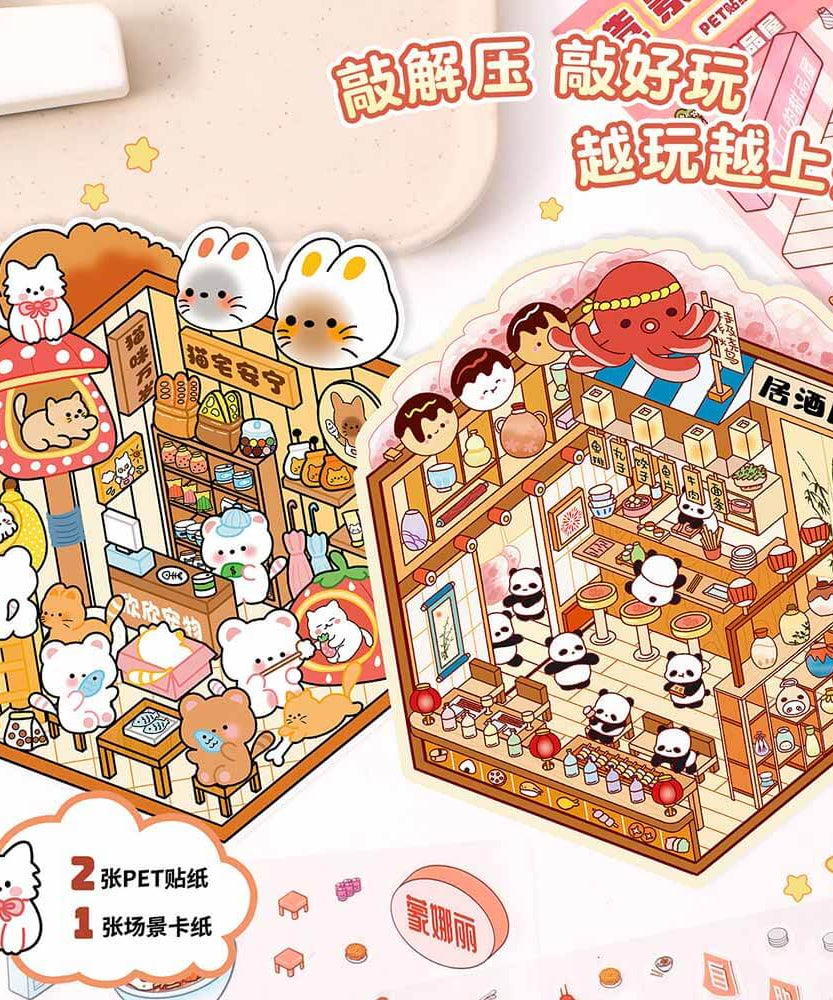 Furry Friends Tycoon DIY 3D Scene Stickers 4 Cute Miniature Scenes
