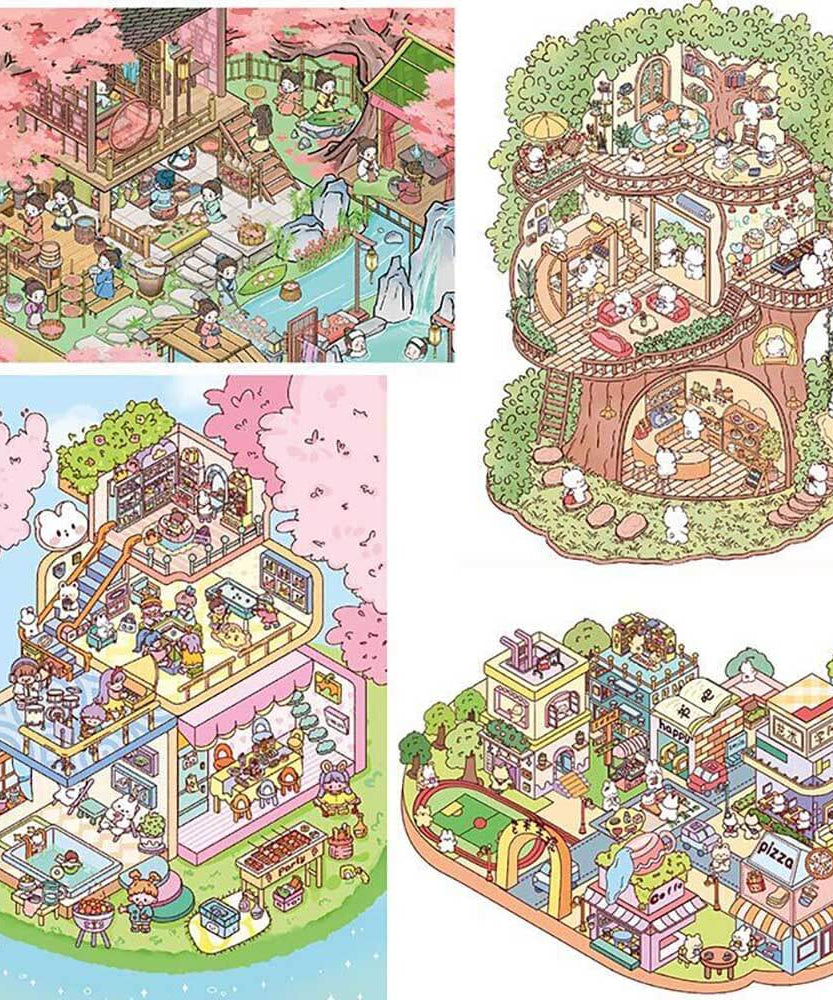 Euphoria Realm DIY 3D Scene Stickers 4 Cute Miniature Scenes