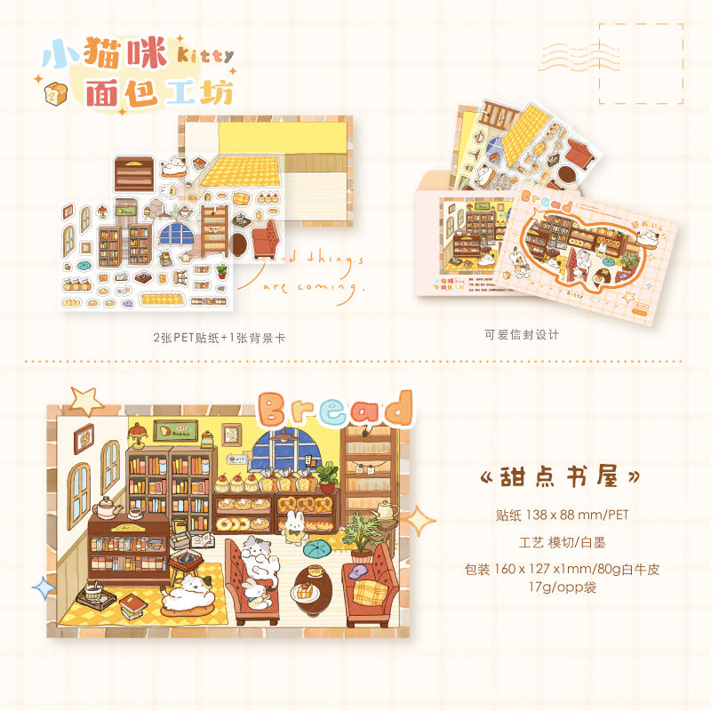 Peel & build a cozy kitty cottage! 3D Scene Stickers Miniature Scenes