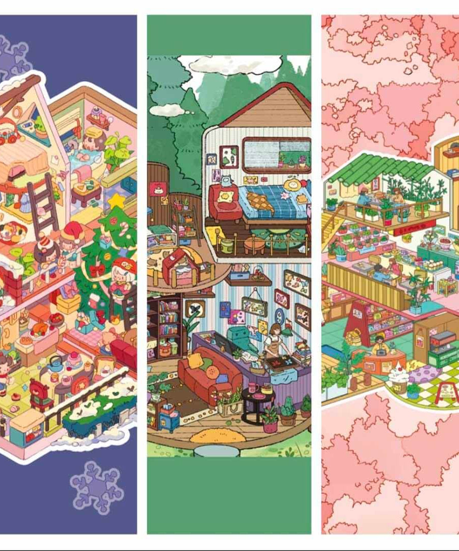 Treasure Chest Christmas & New Year Scene Sticker 6 Cute Miniature Scenes