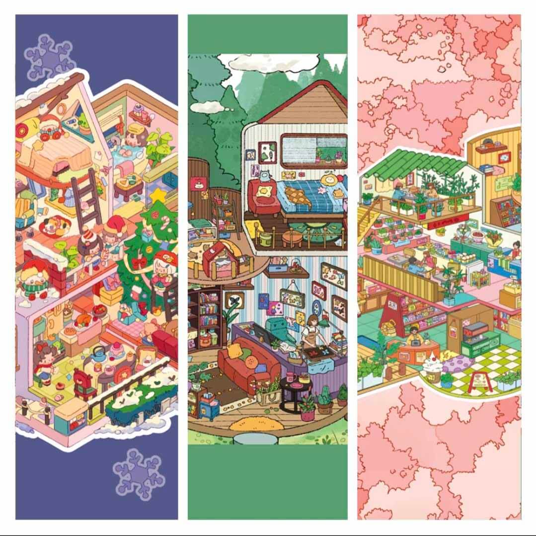 Treasure Chest Christmas & New Year Scene Sticker 6 Cute Miniature Scenes