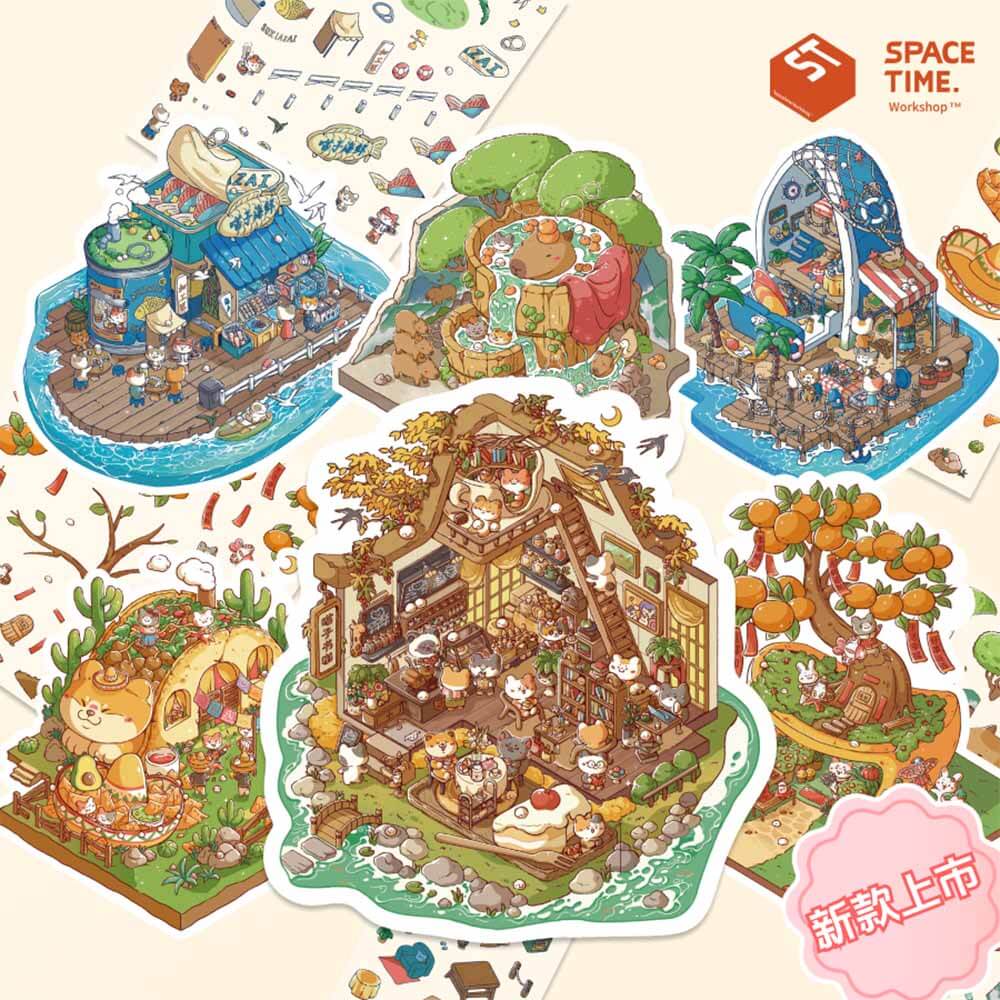 Meow Cottage DIY 3D Scene Stickers 6 Adorable Miniature Scenes