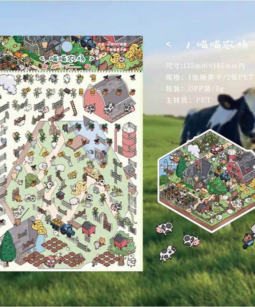 Cat City DIY 3D Scene Stickers - 4 Cute Miniature Scenes