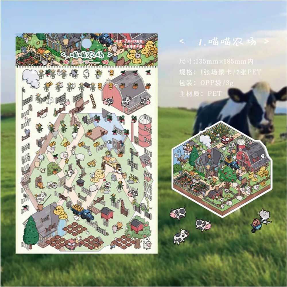 Cat City DIY 3D Scene Stickers - 4 Cute Miniature Scenes