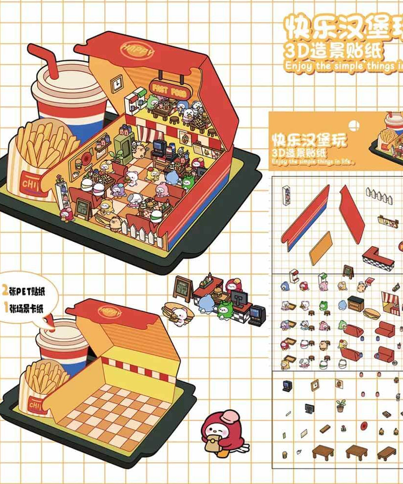 Fun Box Collection DIY 3D Scene Stickers 4 Cute Miniature Scenes
