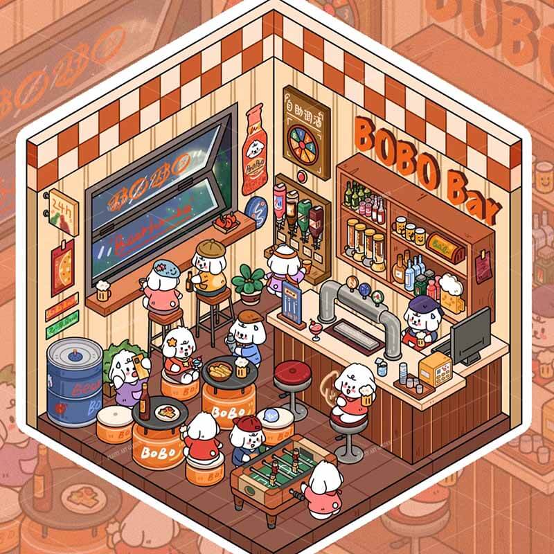 Bobo Puppy Hopscotch Book DIY 3D Scene Stickers Adorable Miniature Scenes