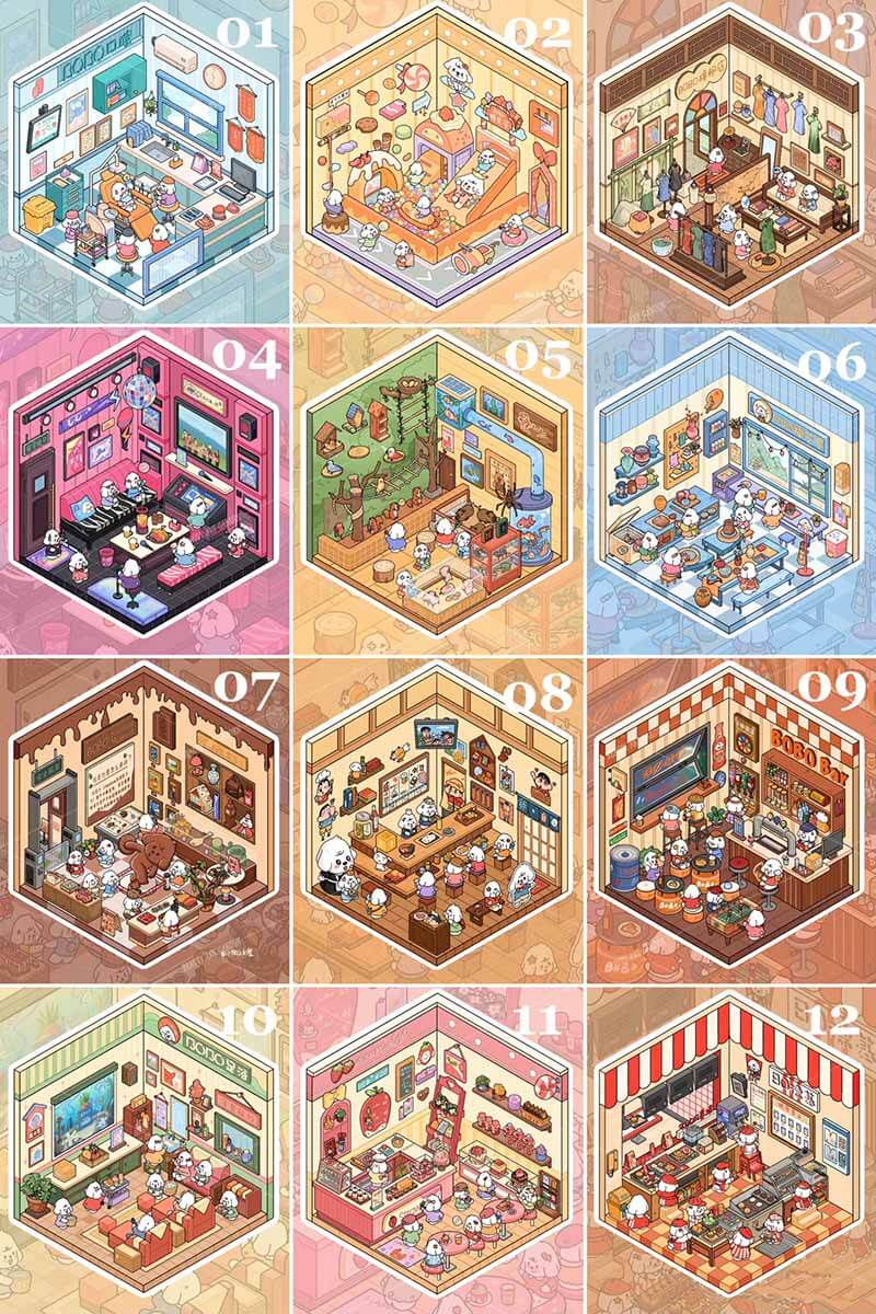 Bobo Puppy Hopscotch Book DIY 3D Scene Stickers Adorable Miniature Scenes