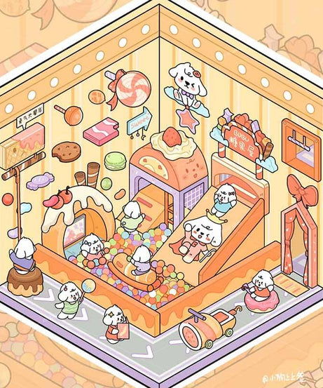 Bobo Puppy Hopscotch Book DIY 3D Scene Stickers Adorable Miniature Scenes