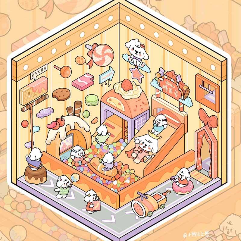 Bobo Puppy Hopscotch Book DIY 3D Scene Stickers Adorable Miniature Scenes