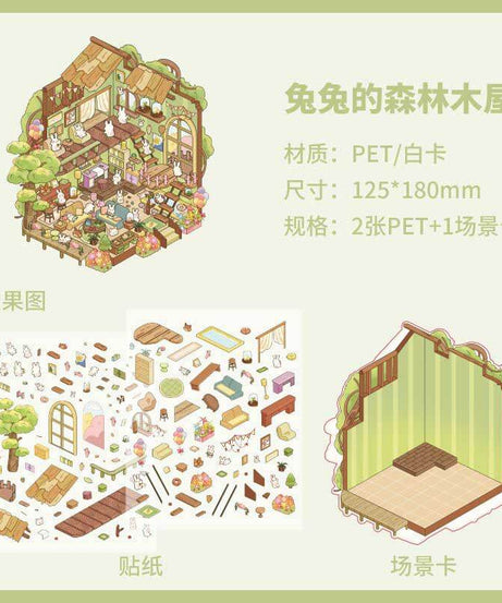 Bunny's Secret Garden DIY 3D Scene Stickers 4 Cute Miniature Scenes