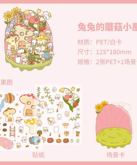 Bunny's Secret Garden DIY 3D Scene Stickers 4 Cute Miniature Scenes