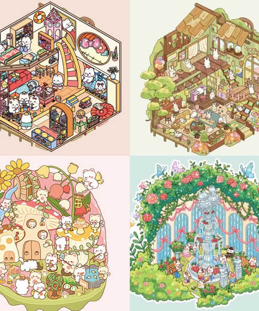 Bunny's Secret Garden DIY 3D Scene Stickers 4 Cute Miniature Scenes