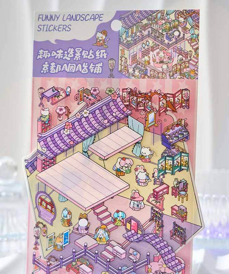 Character Towns DIY 3D Scene Stickers 4 Cute Miniature Scenes
