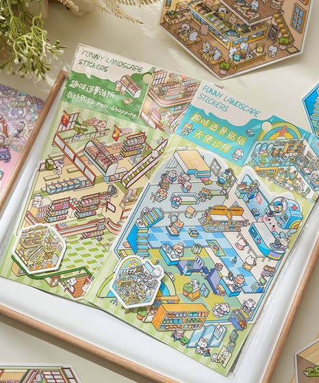 Character Towns DIY 3D Scene Stickers 4 Cute Miniature Scenes