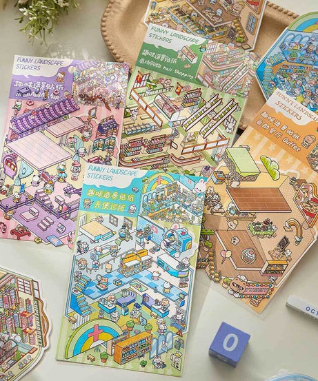 Character Towns DIY 3D Scene Stickers 4 Cute Miniature Scenes