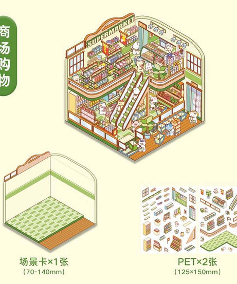 Character Towns DIY 3D Scene Stickers 4 Cute Miniature Scenes
