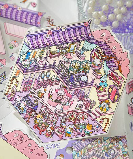 Character Towns DIY 3D Scene Stickers 4 Cute Miniature Scenes