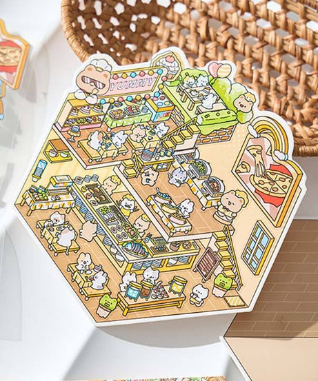 Character Towns DIY 3D Scene Stickers 4 Cute Miniature Scenes