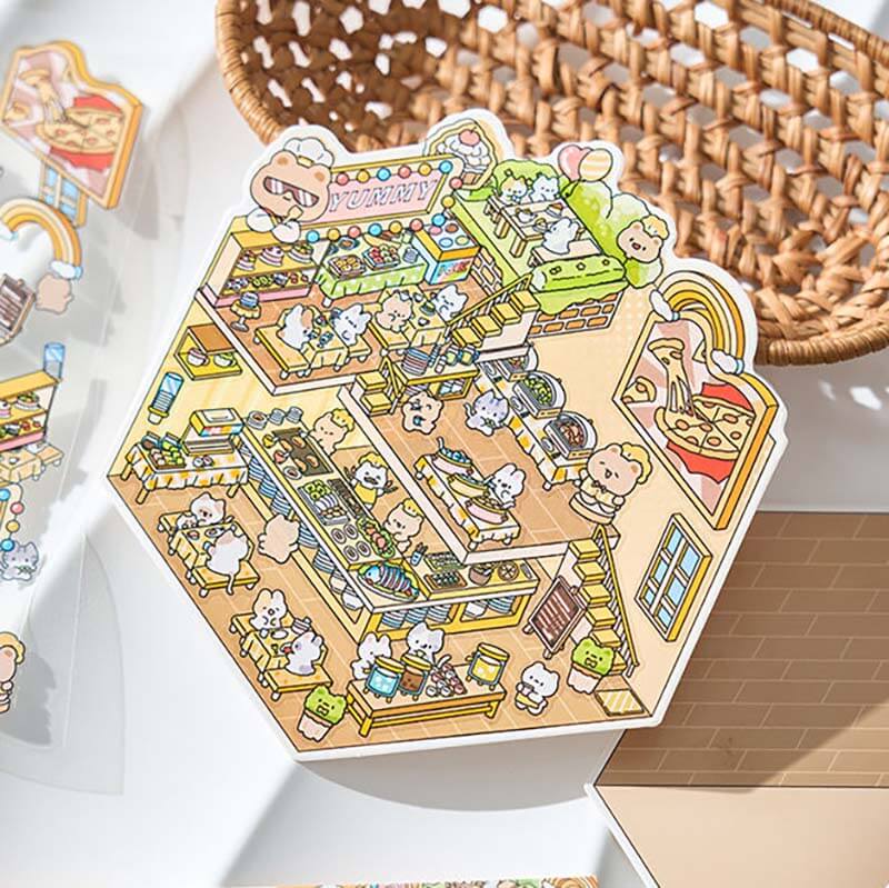 Character Towns DIY 3D Scene Stickers 4 Cute Miniature Scenes