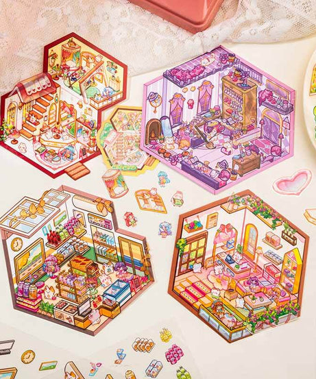 Charm Bazaar DIY 3D Scene Sticker 4 Cute Miniature Scenes