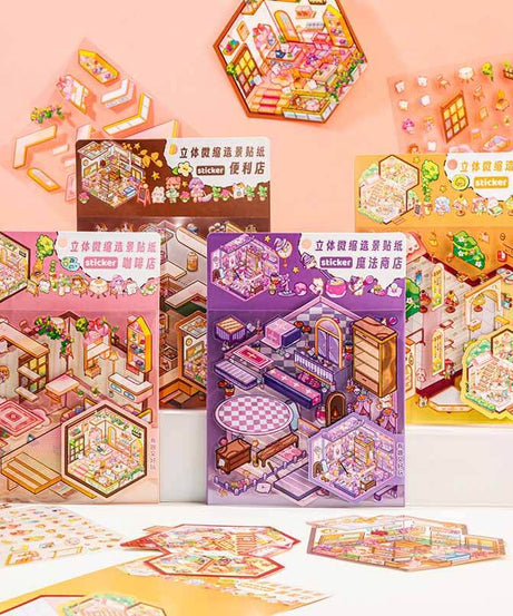 Charm Bazaar DIY 3D Scene Sticker 4 Cute Miniature Scenes