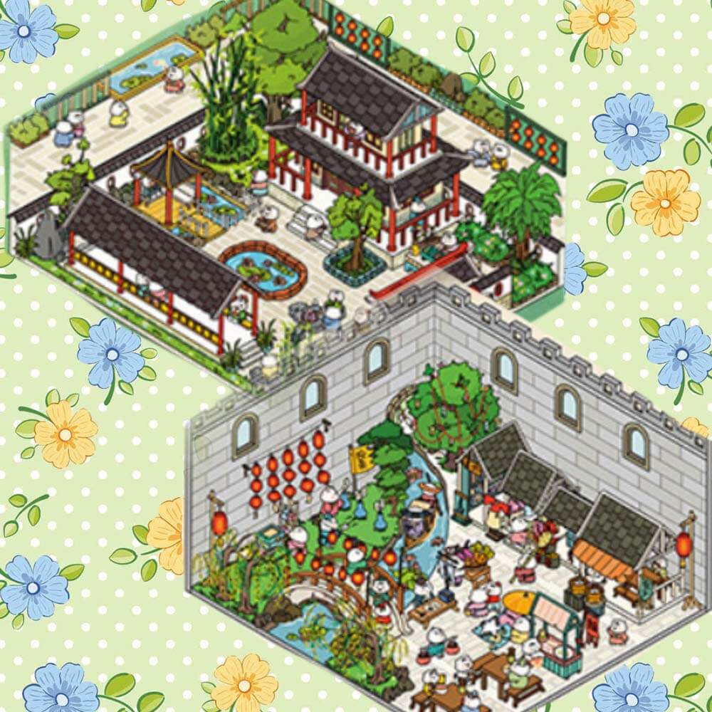 Chinese Garden DIY 3D Scene Stickers 2 Cute Miniature Scenes