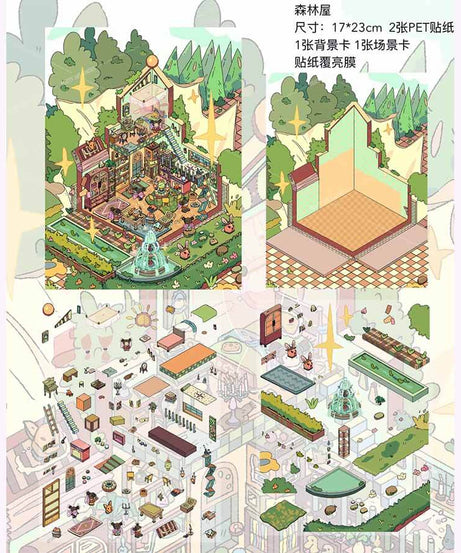 Cottage Whimsy DIY 3D Scene Stickers 2 Cute Miniature Scenes