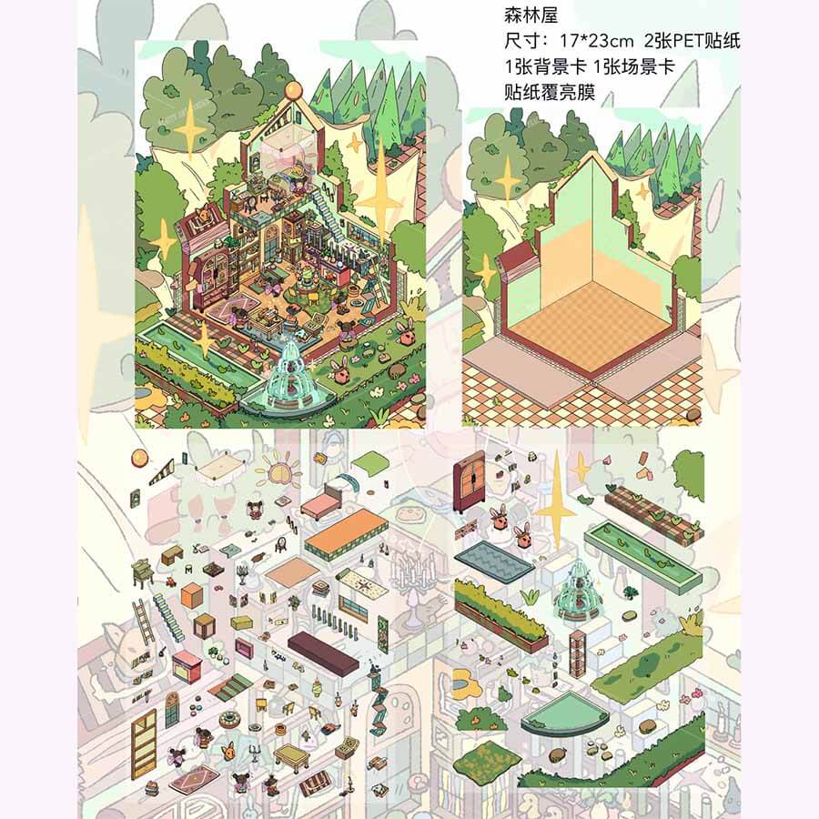 Cottage Whimsy DIY 3D Scene Stickers 2 Cute Miniature Scenes