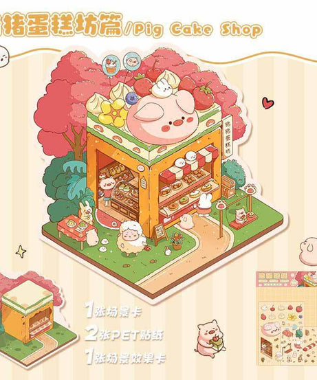 Cozy Animal Town DIY 3D Scene Stickers 4 Cute Miniature Scenes