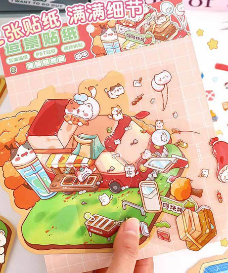 Cozy Animal Town DIY 3D Scene Stickers 4 Cute Miniature Scenes