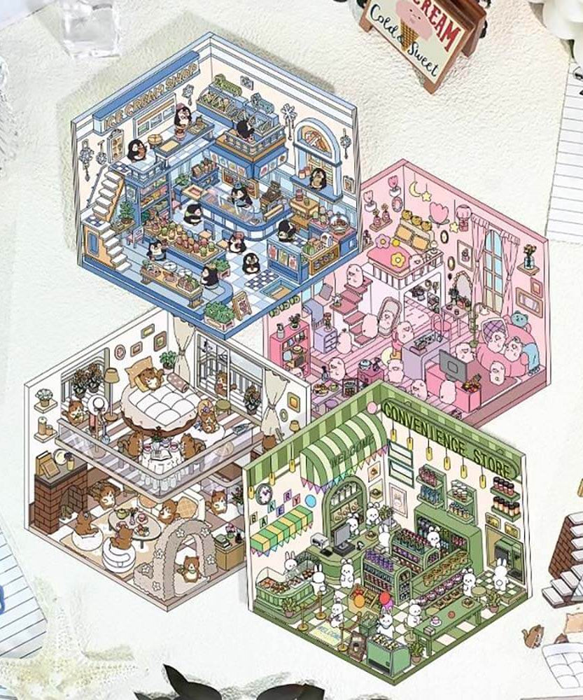 Cute Pet Shop DIY 3D Scene Stickers 4 Cute Miniature Scenes
