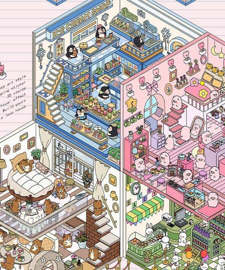 Cute Pet Shop DIY 3D Scene Stickers 4 Cute Miniature Scenes