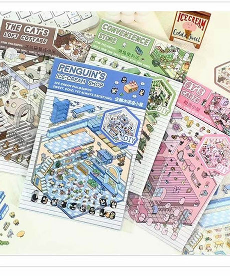 Cute Pet Shop DIY 3D Scene Stickers 4 Cute Miniature Scenes