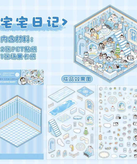 Penguin Holiday Collection DIY 3D Scene Stickers 4 Cute Miniature Scenes