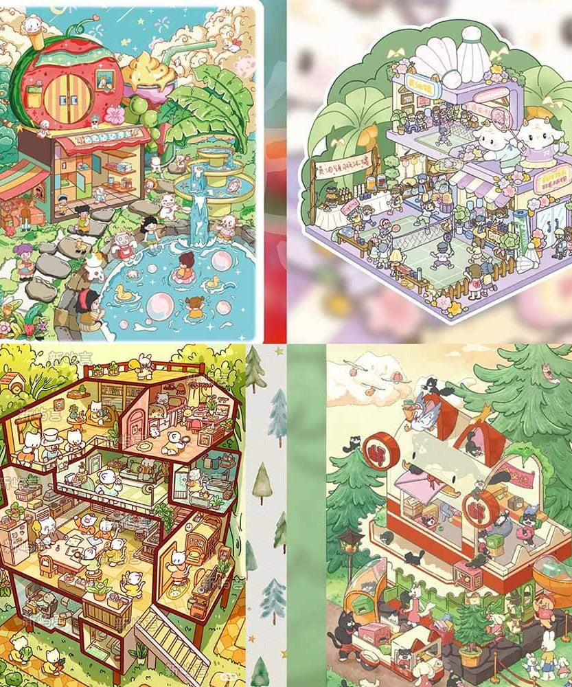 Slice of Life DIY 3D Scene Stickers 4 Cute Miniature Scenes