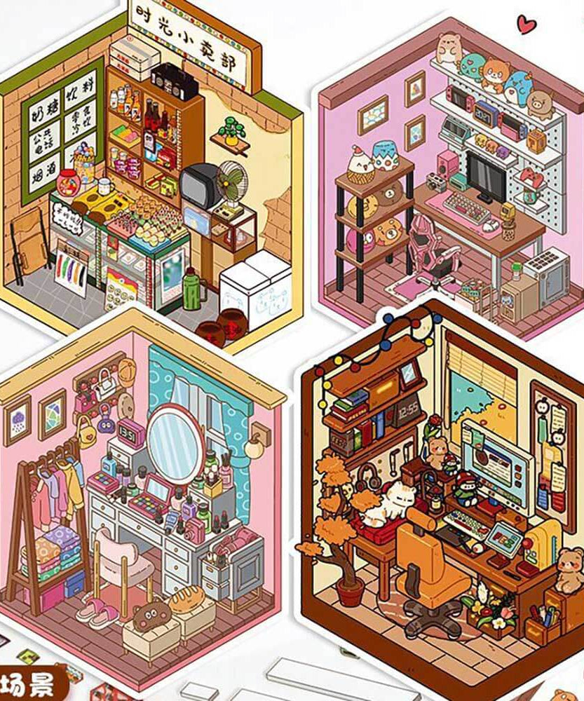 Dreamy Hideouts DIY 3D Scene Stickers 4 Cute Miniature Scenes