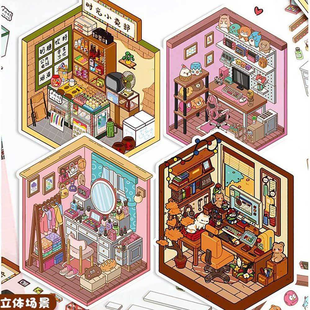 Dreamy Hideouts DIY 3D Scene Stickers 4 Cute Miniature Scenes