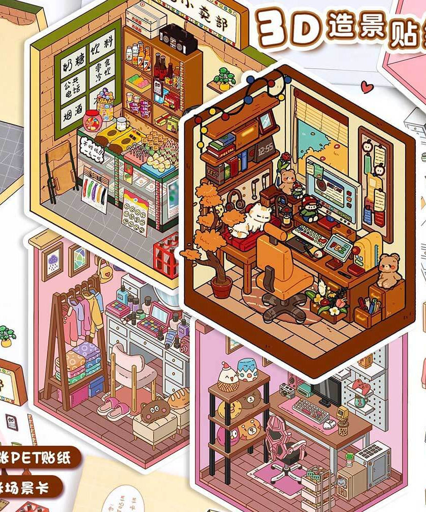 Dreamy Hideouts DIY 3D Scene Stickers 4 Cute Miniature Scenes