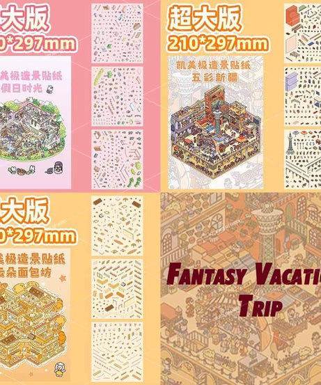 Fantasy Vacation Trip DIY 3D Scene Stickers 3 Cute Miniature Scenes
