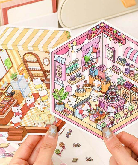 Fluffy Sweet Haven DIY 3D Scene Stickers 4 Cute Miniature Scenes