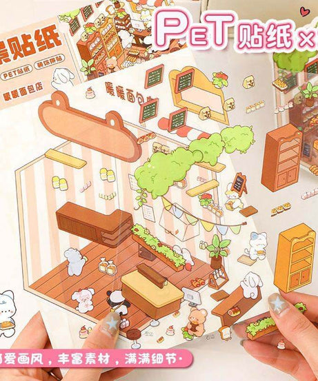 Fluffy Sweet Haven DIY 3D Scene Stickers 4 Cute Miniature Scenes