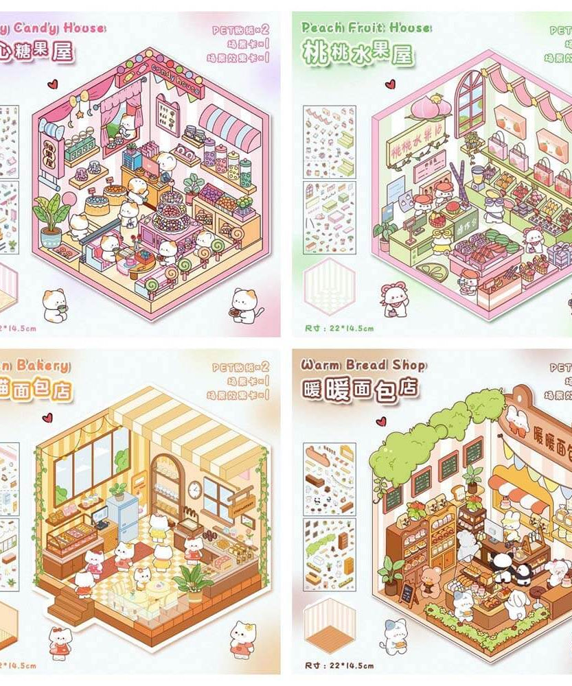 Fluffy Sweet Haven DIY 3D Scene Stickers 4 Cute Miniature Scenes