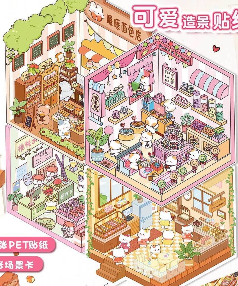 Fluffy Sweet Haven DIY 3D Scene Stickers 4 Cute Miniature Scenes
