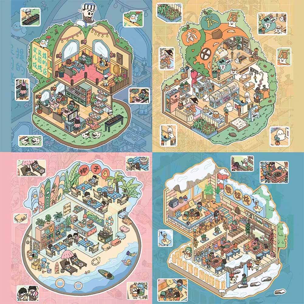 Gourmet Collection DIY 3D Scene Stickers - 4 Cute Miniature Scenes