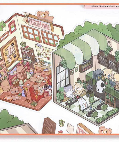 Furry Friends’ Town DIY 3D Scene Stickers 4 Cute Miniature Scenes